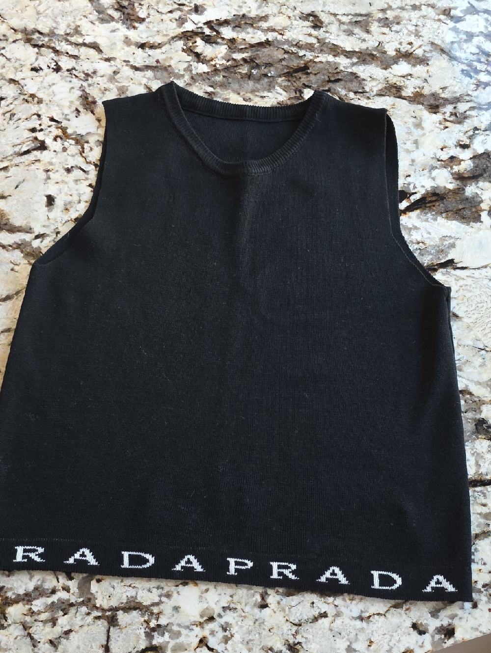 Prada Black Knit Sleeveless Top with Logo Hem